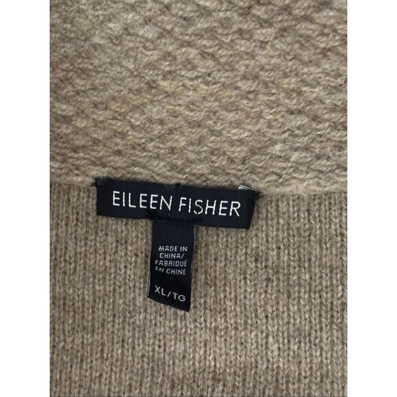 Eileen fisher textured wool knit sweater jacket camel size XL pockets single but - Picture 4 of 10